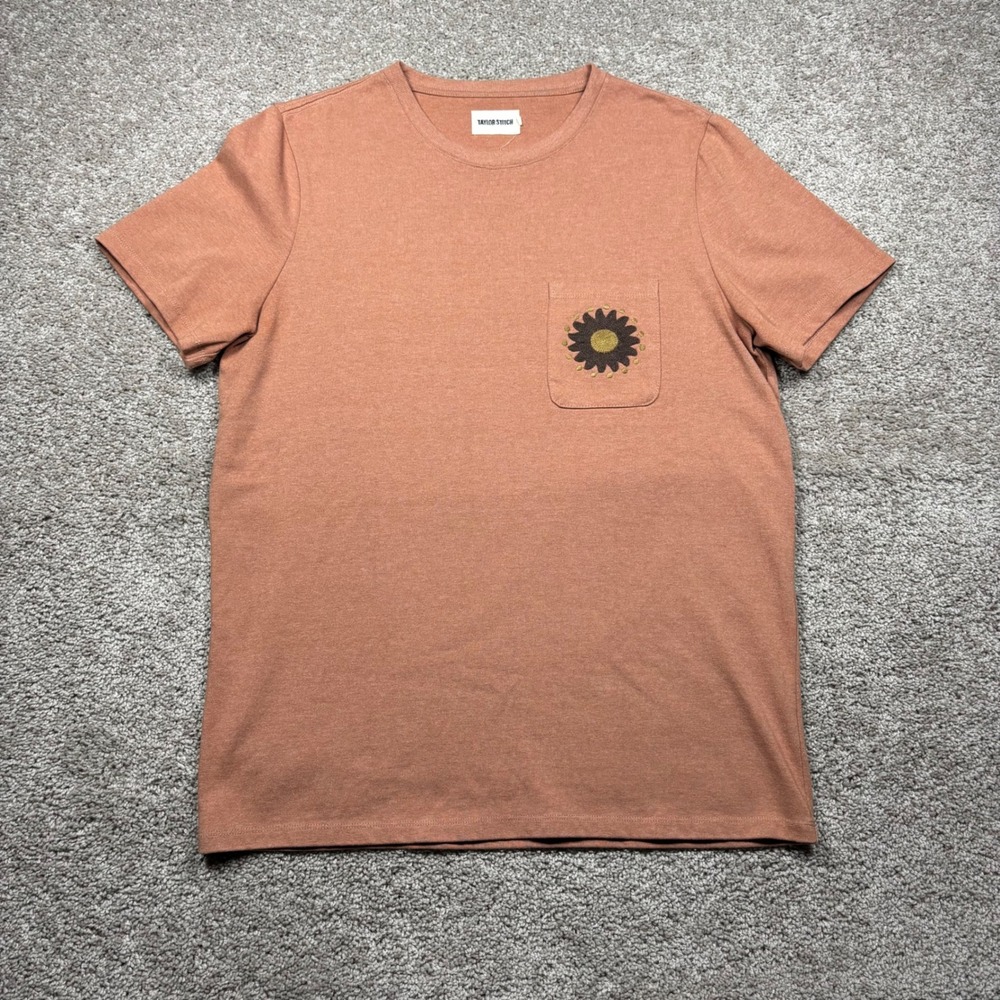 Taylor Stitch Mens Heavy Bag Pocket Tee Terracotta Embroidered Flower Size 40 M